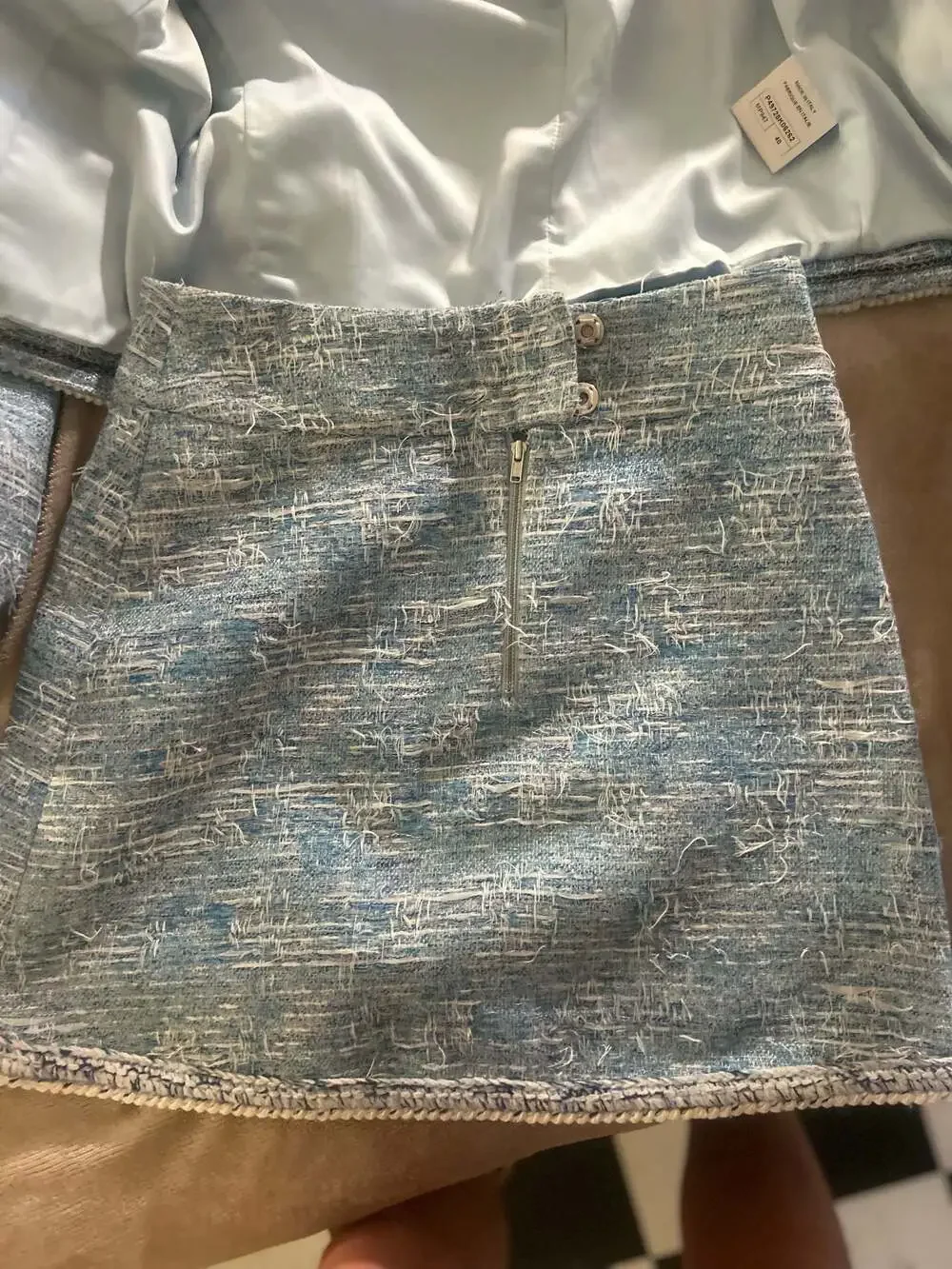 Chanel Blue Tweed Blazer and Skirt Set Size 40